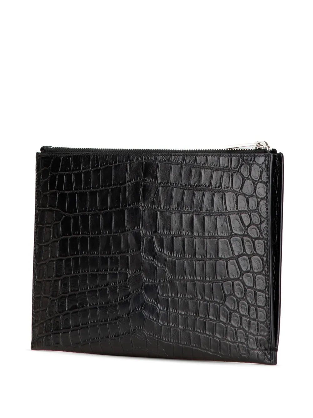 Saint Laurent Pre-Owned 2020 Croc Embossed Leather clutch bag - Zwart