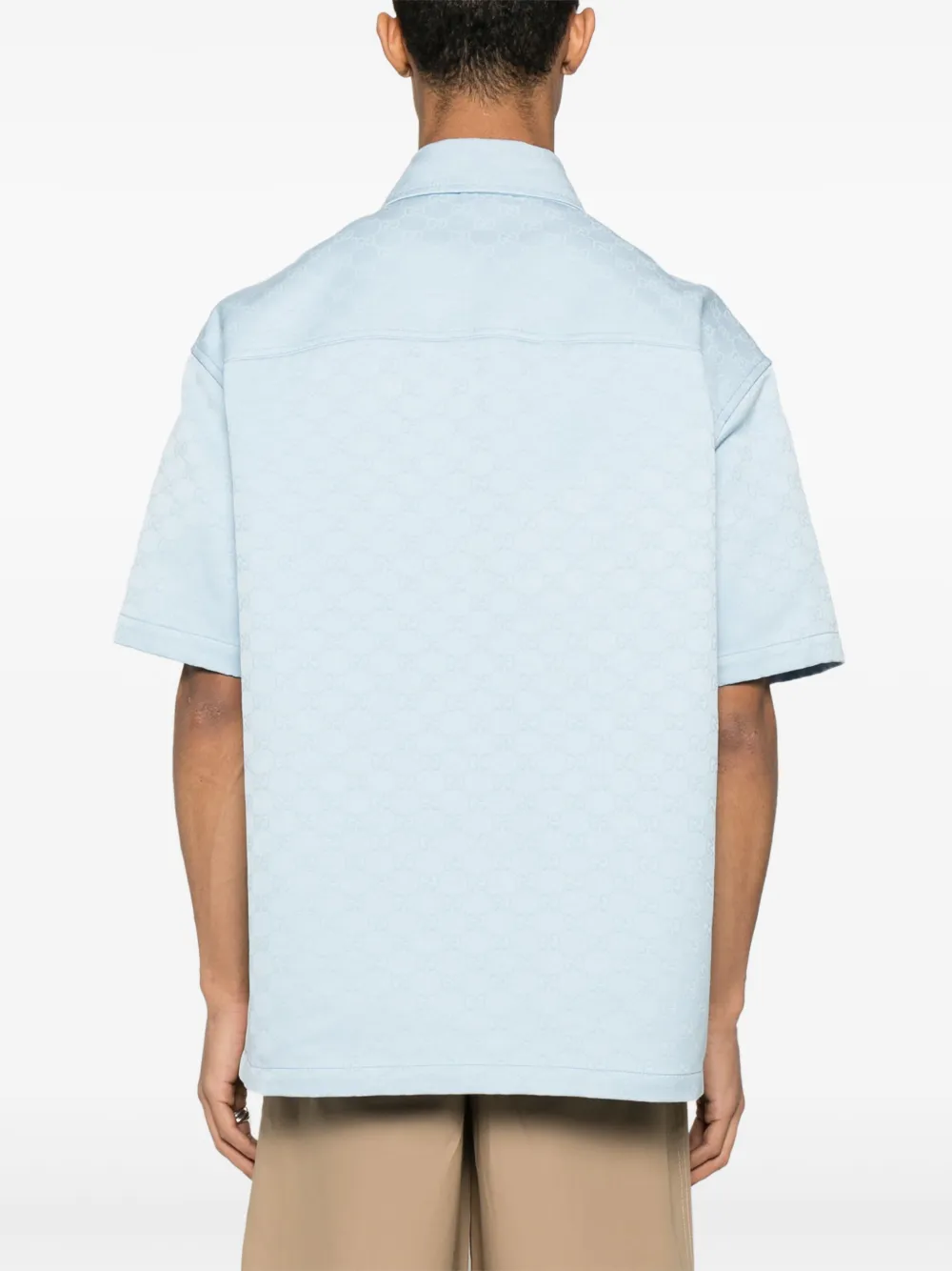 Gucci Mens Gg Monogram Relaxed Cotton Shirt Baby Blue In Blue