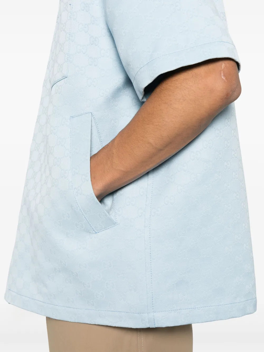 Gucci Mens Gg Monogram Relaxed Cotton Shirt Baby Blue In Blue