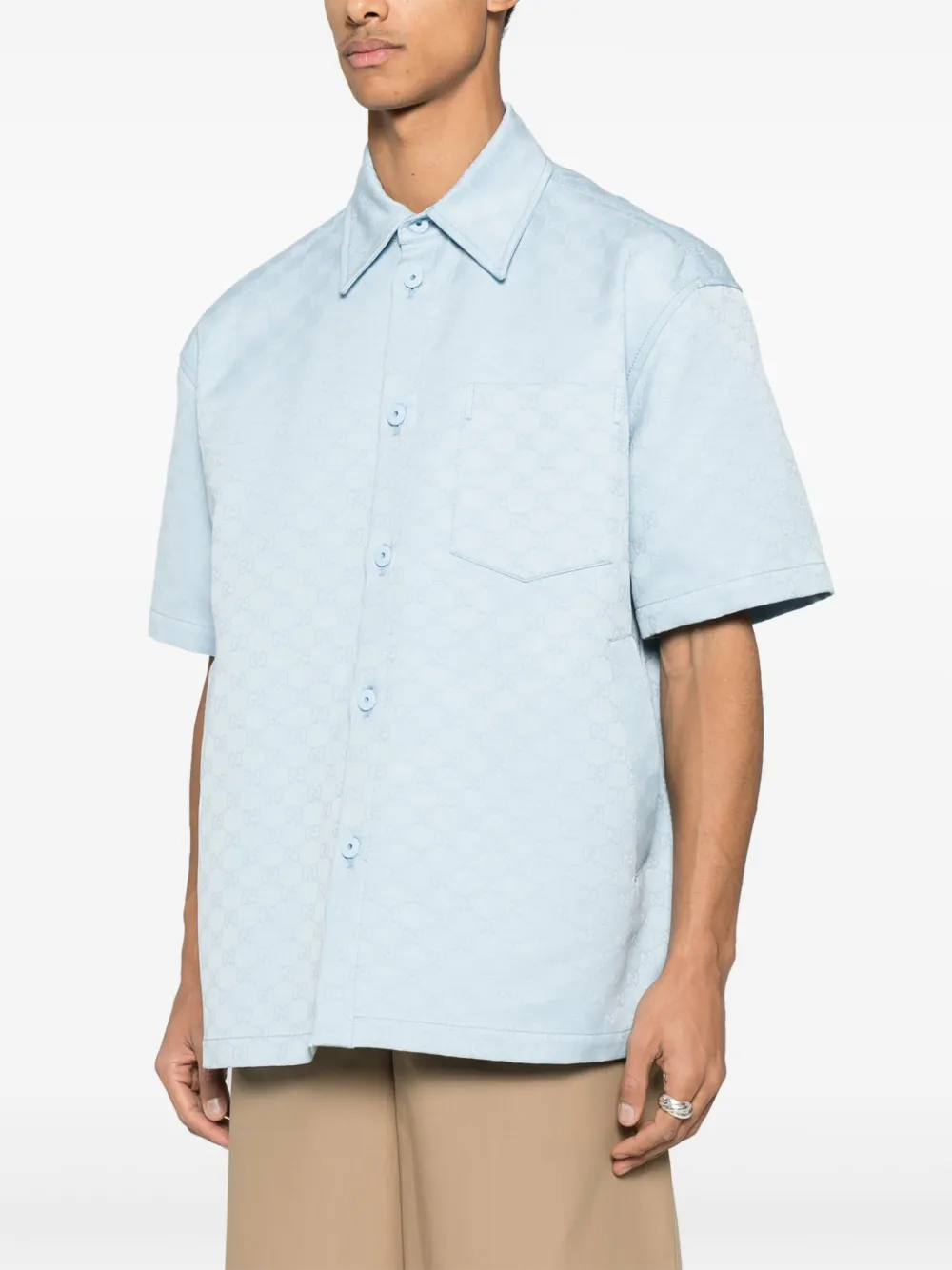 Gucci Mens Gg Monogram Relaxed Cotton Shirt Baby Blue In Blue