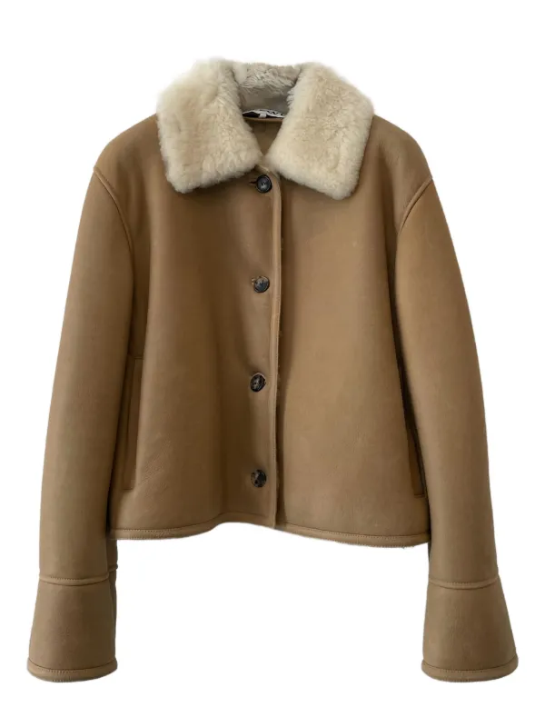 LOEWE ベージュ レザー ファー ジャケット LOEWE シアリングカラー ジャケット | ブラウン | FARFETCH JP
