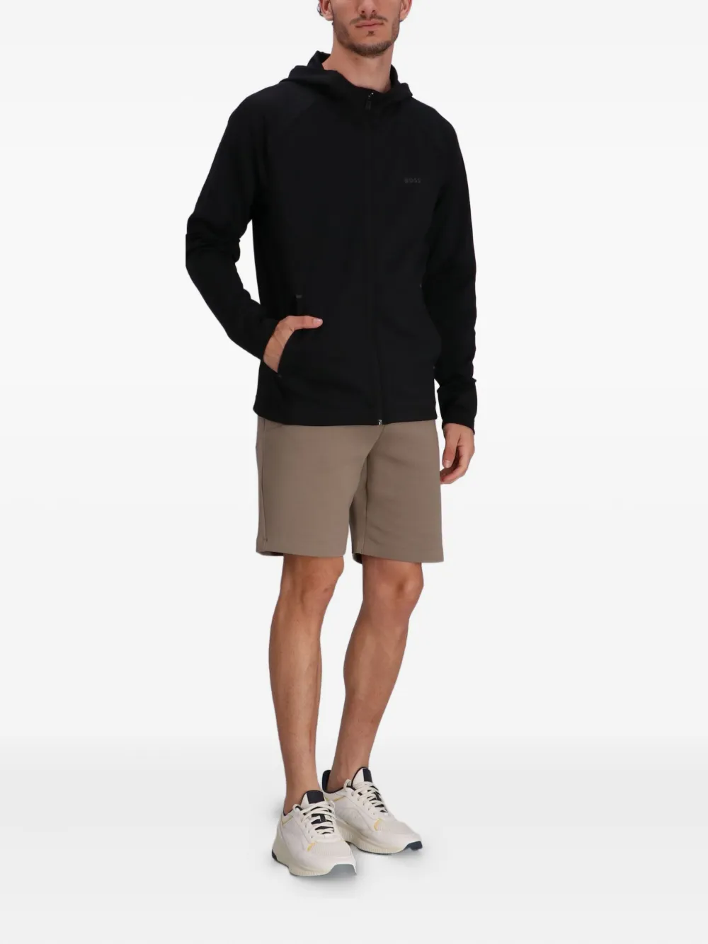 BOSS Hoodie met rits Zwart