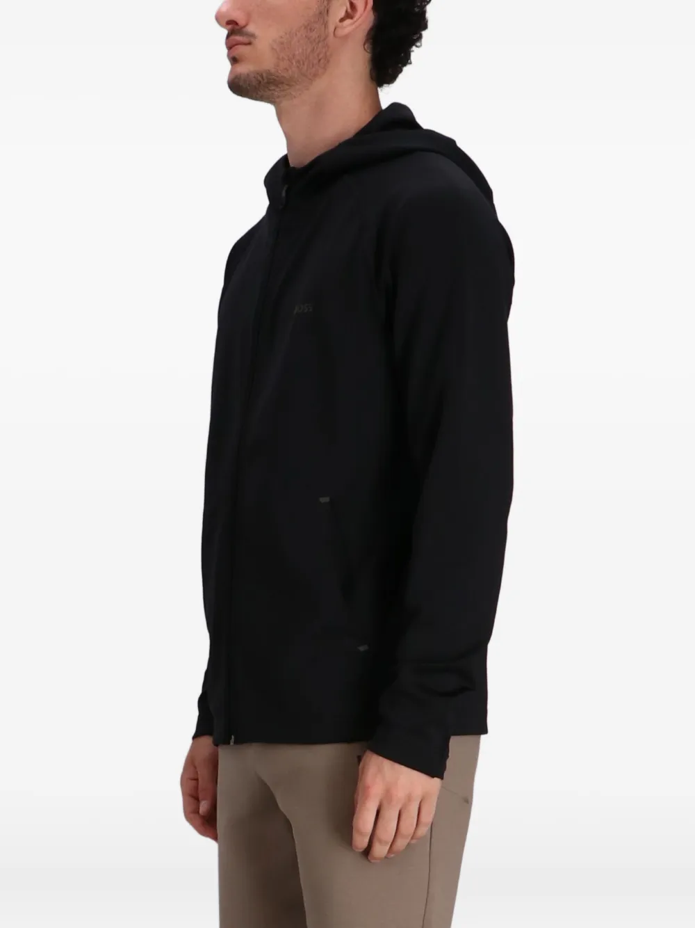 BOSS Hoodie met rits Zwart