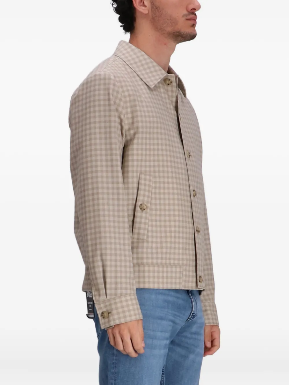 BOSS Heston button-up shirtjack met gingham-ruit Beige