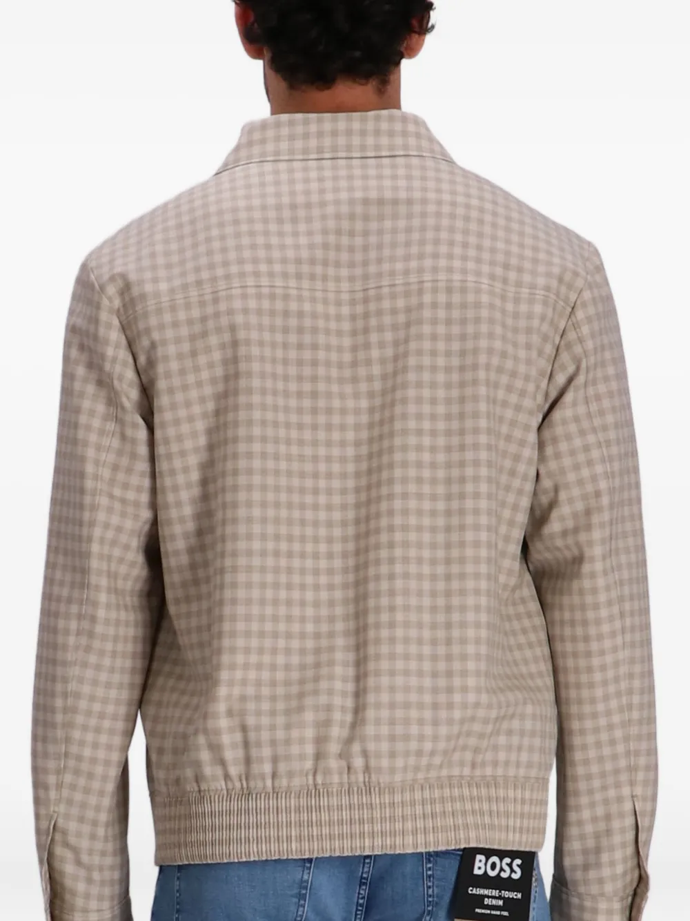 BOSS Heston button-up shirtjack met gingham-ruit Beige