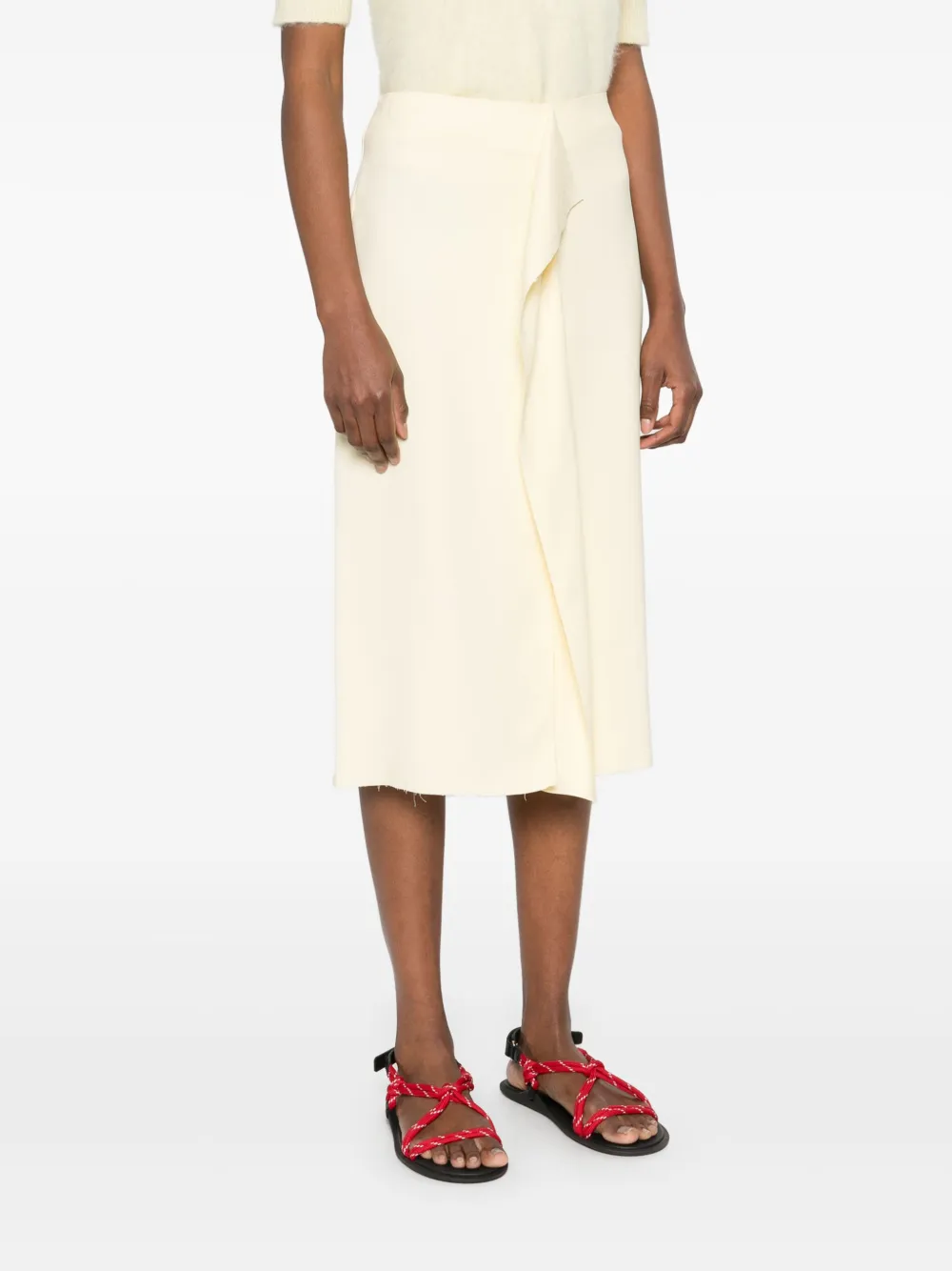 Shop Plan C Draped-detail Midi Dress In Yellow
