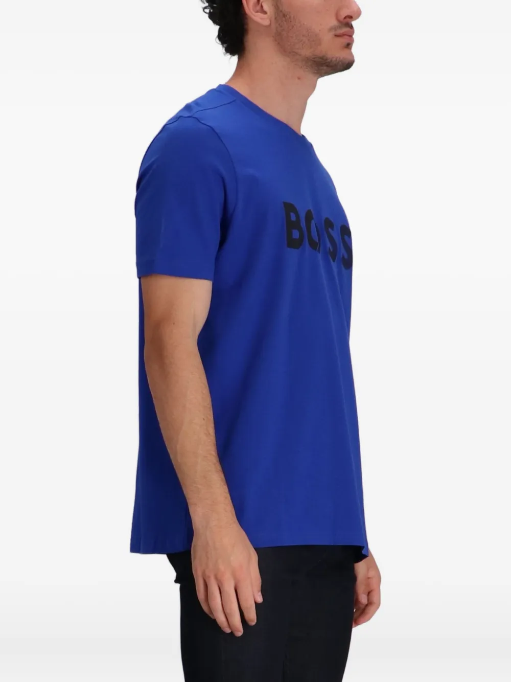 BOSS Katoenen T-shirt met logoprint Blauw