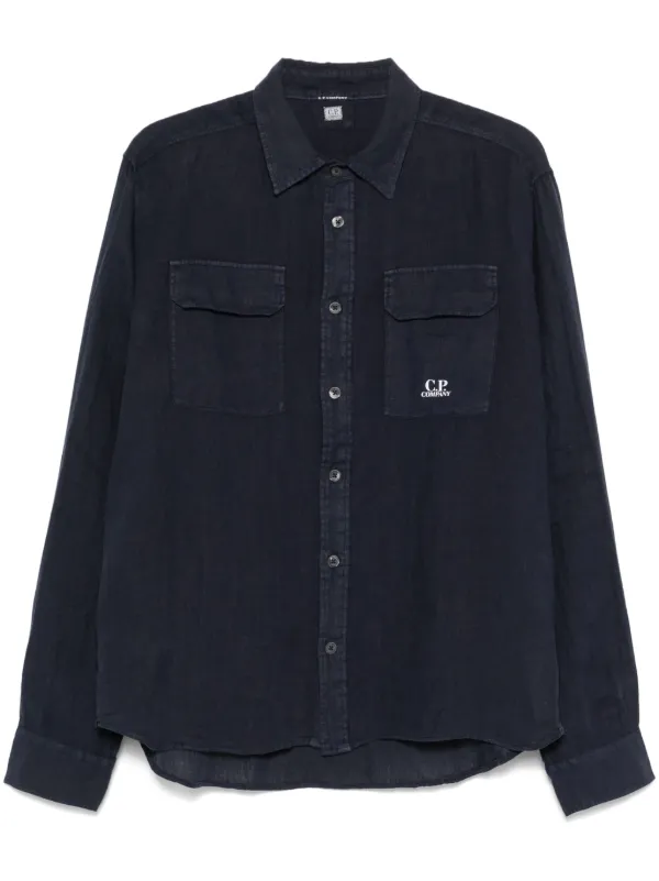 C.P. Company コットン麻長袖シャツ C.P. Company ロングスリーブ リネンシャツ | ブルー | FARFETCH JP