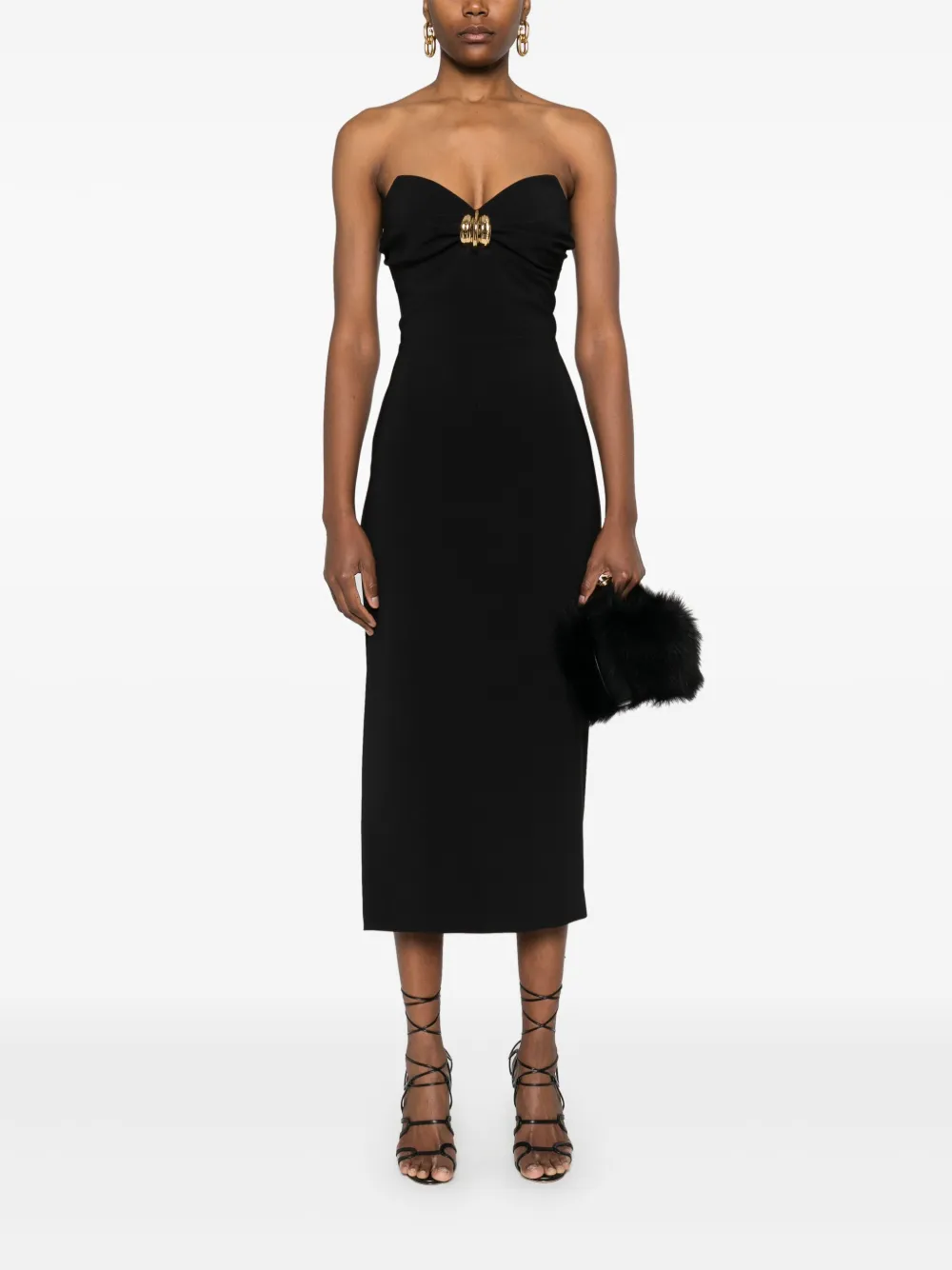 Elisabetta Franchi macro-bow crepe midi dress - Zwart