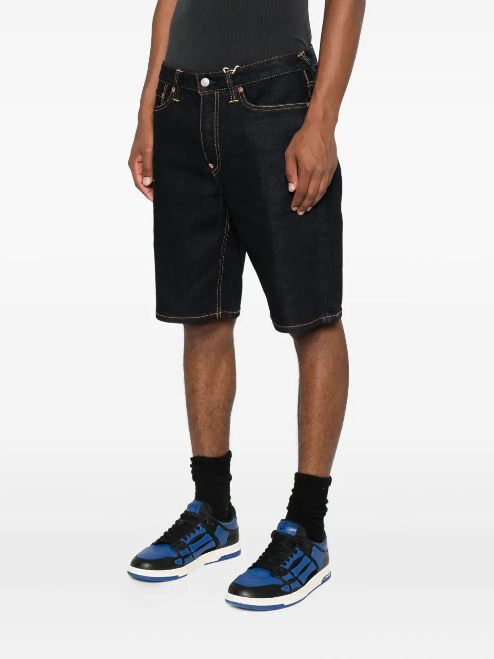EVISU Denim shorts met graffiti-print Blauw