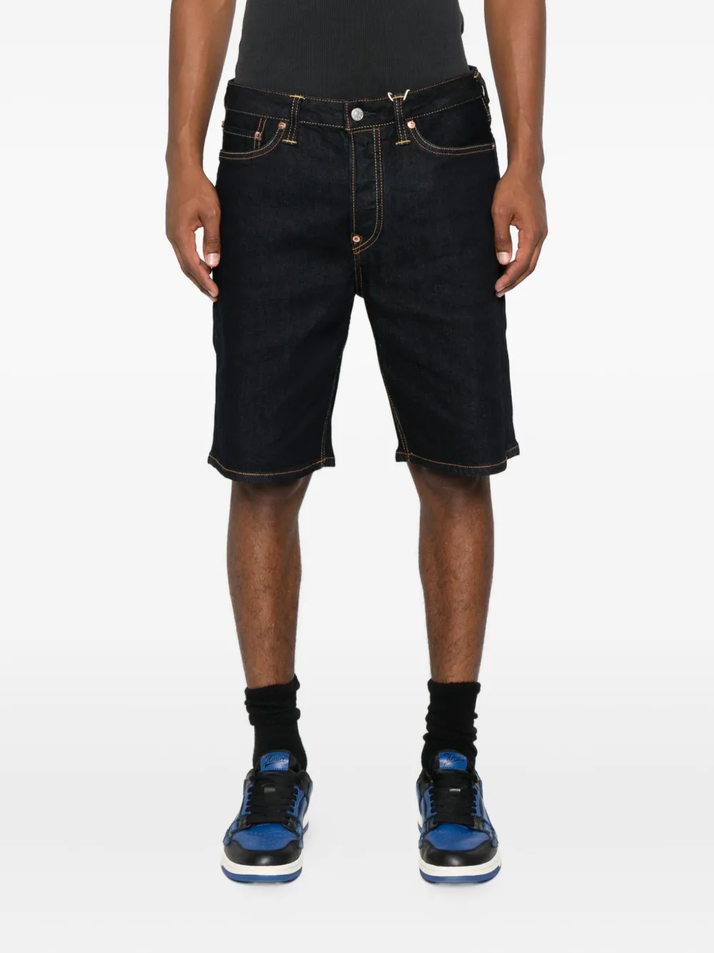 EVISU Denim shorts met graffiti-print Blauw
