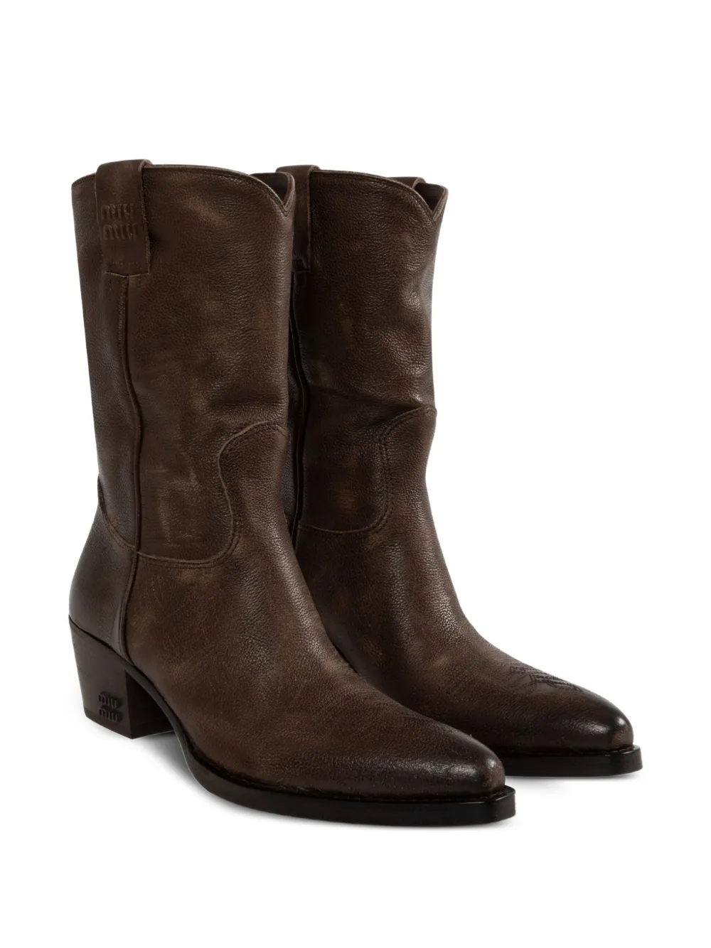 Miu 45mm leather cowboy boots Brown