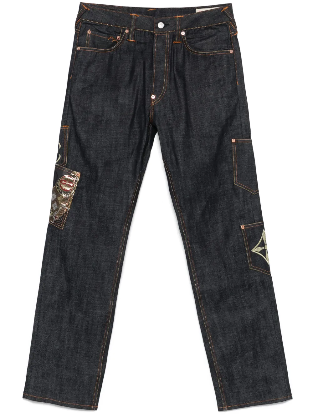 brocade multi-pocket jeans