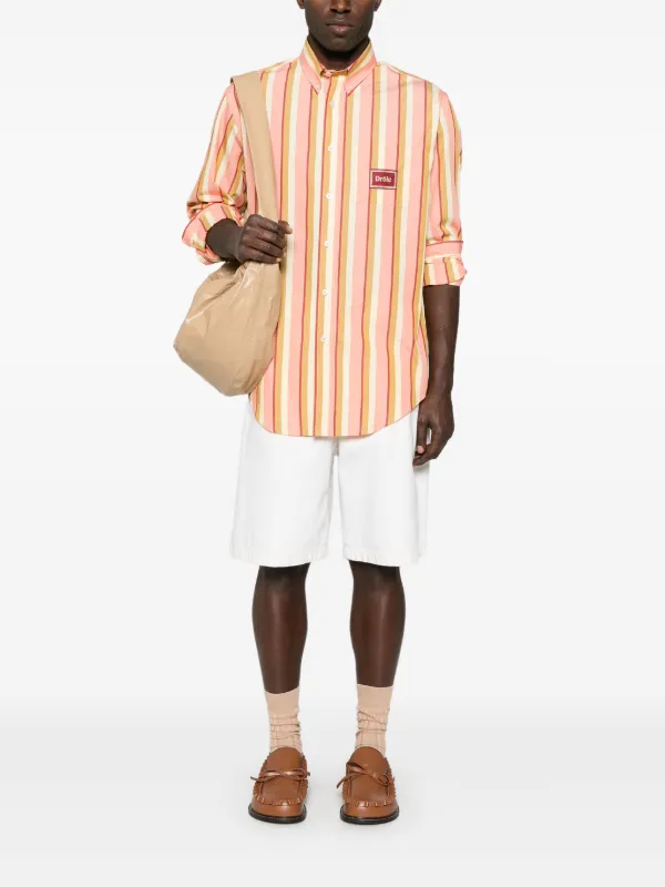 Tシャツ・カットソー DROLE DE MONSIEUR LA CHEMISE RAYEE (PERM SH171 CO151 LBE) Beige Cotton Striped Shirt