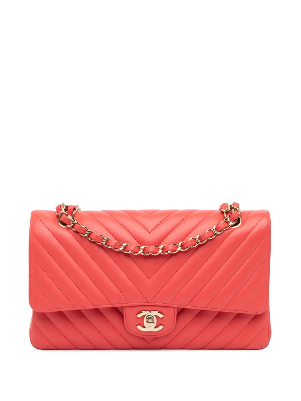 CHANEL Pre-Owned 2019 Medium Classic Chevron Lambskin Double Flap shoulder bag | Red | Image 1