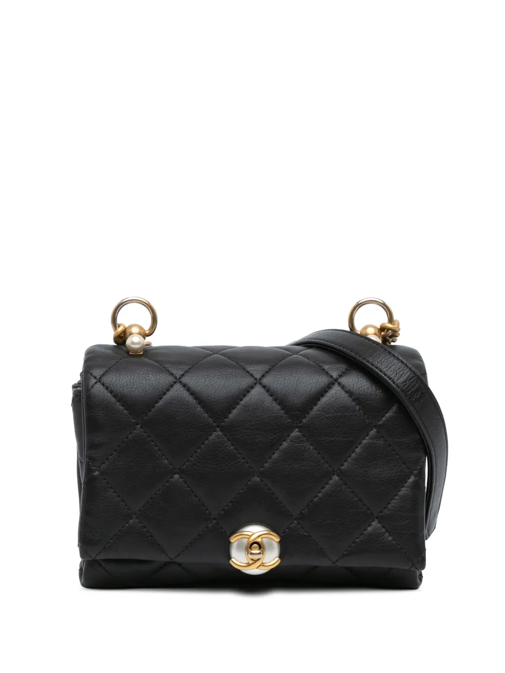 CHANEL Pre-Owned 2019 CC Accordion Flap Umhängetasche aus gestepptem Kalbsleder mit Perlen | Schwarz | Image 1
