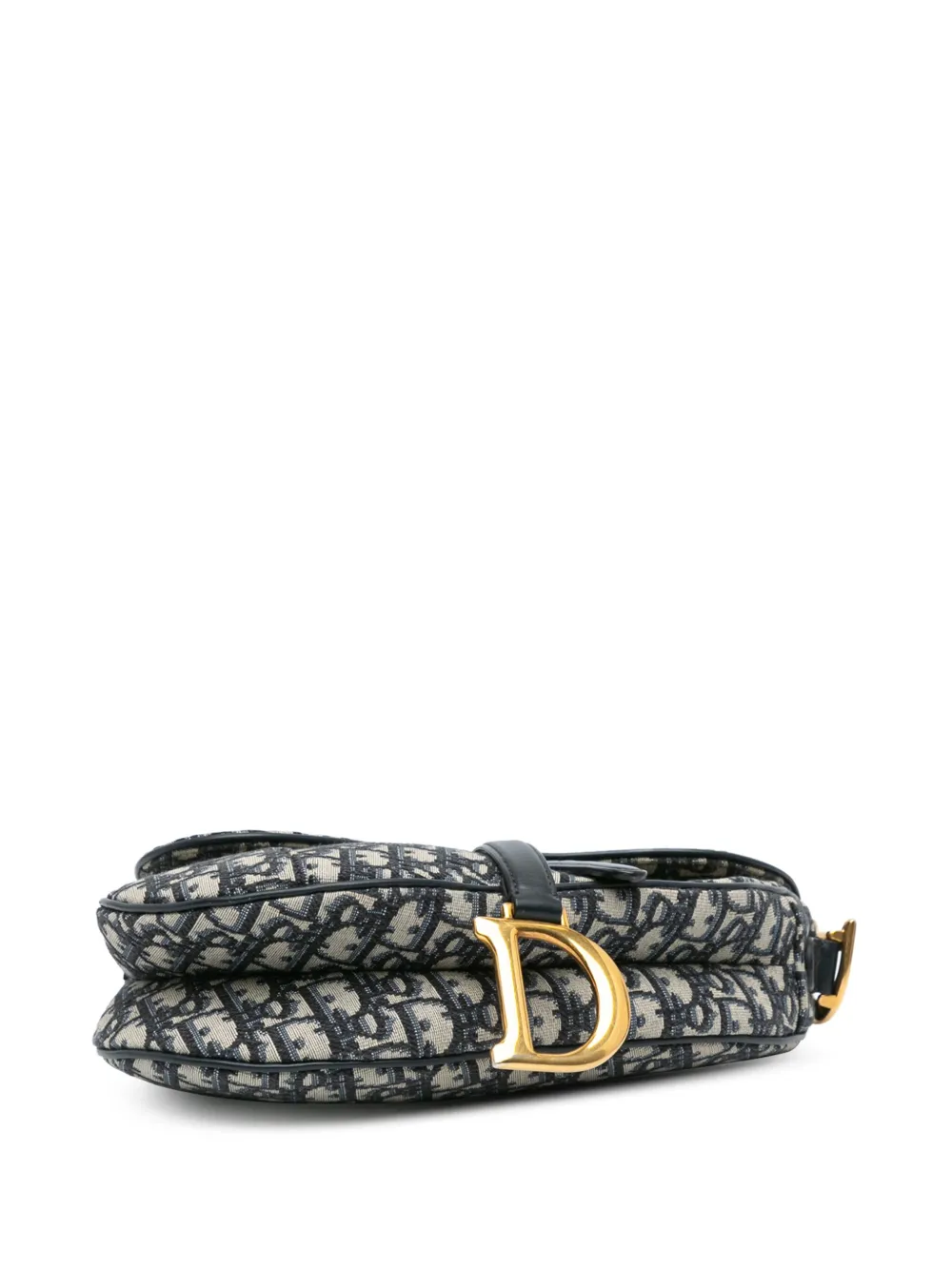 Pre-owned Dior 2018 Mini Oblique Canvas Saddle Bag Satchel In Blue