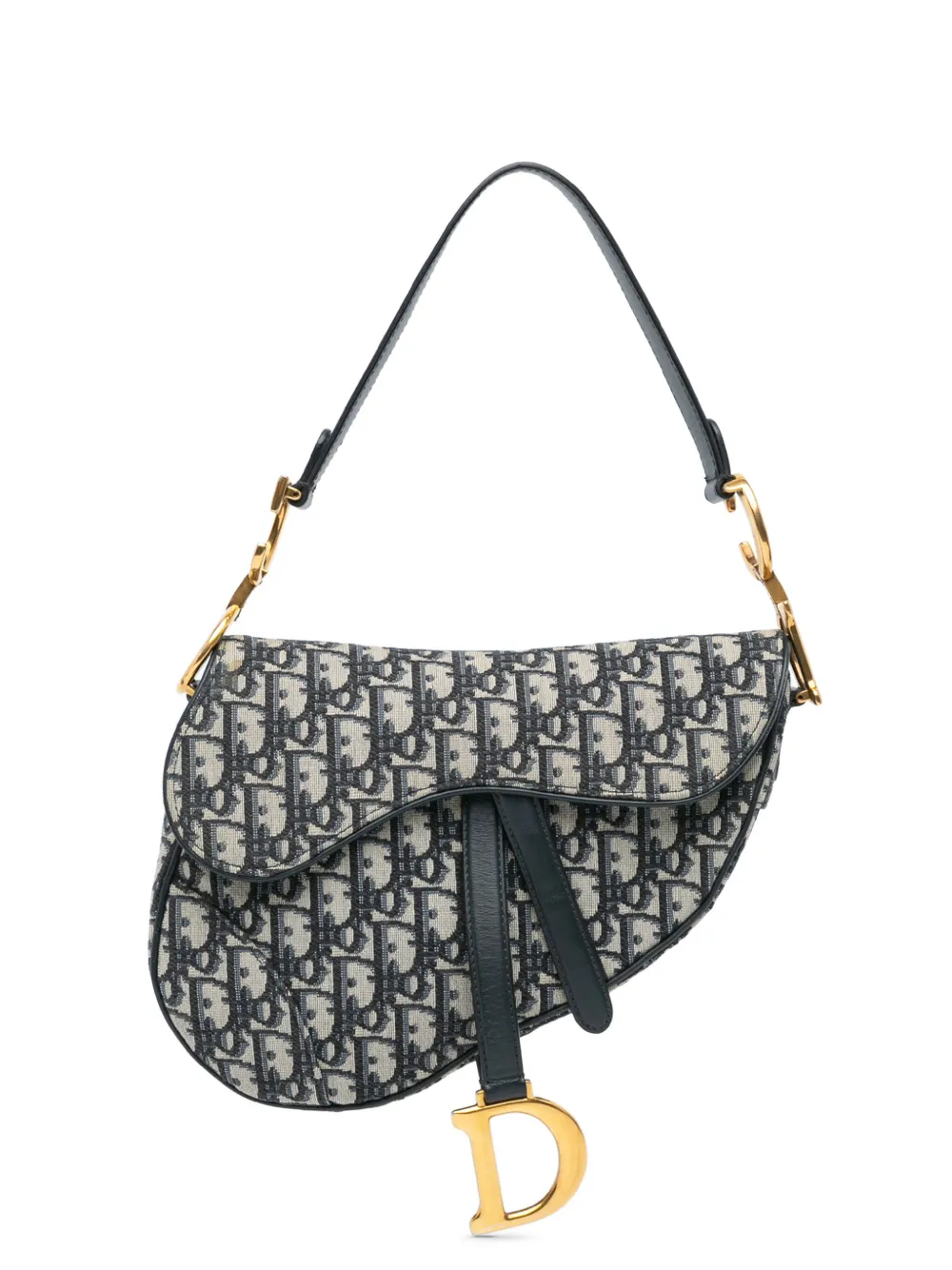 Pre-owned Dior 2018 Mini Oblique Canvas Saddle Bag Satchel In Blue