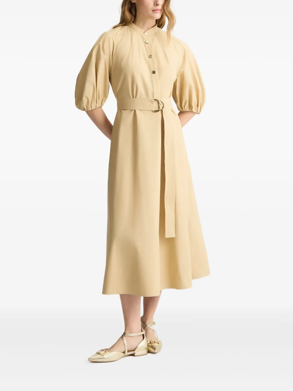 LIU JO puff-sleeve belted dress - Beige