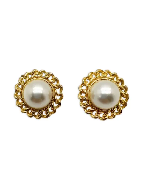 Jennifer Gibson Jewellery 1990's Pre-Owned 모조 펄 체인 링크 이어링