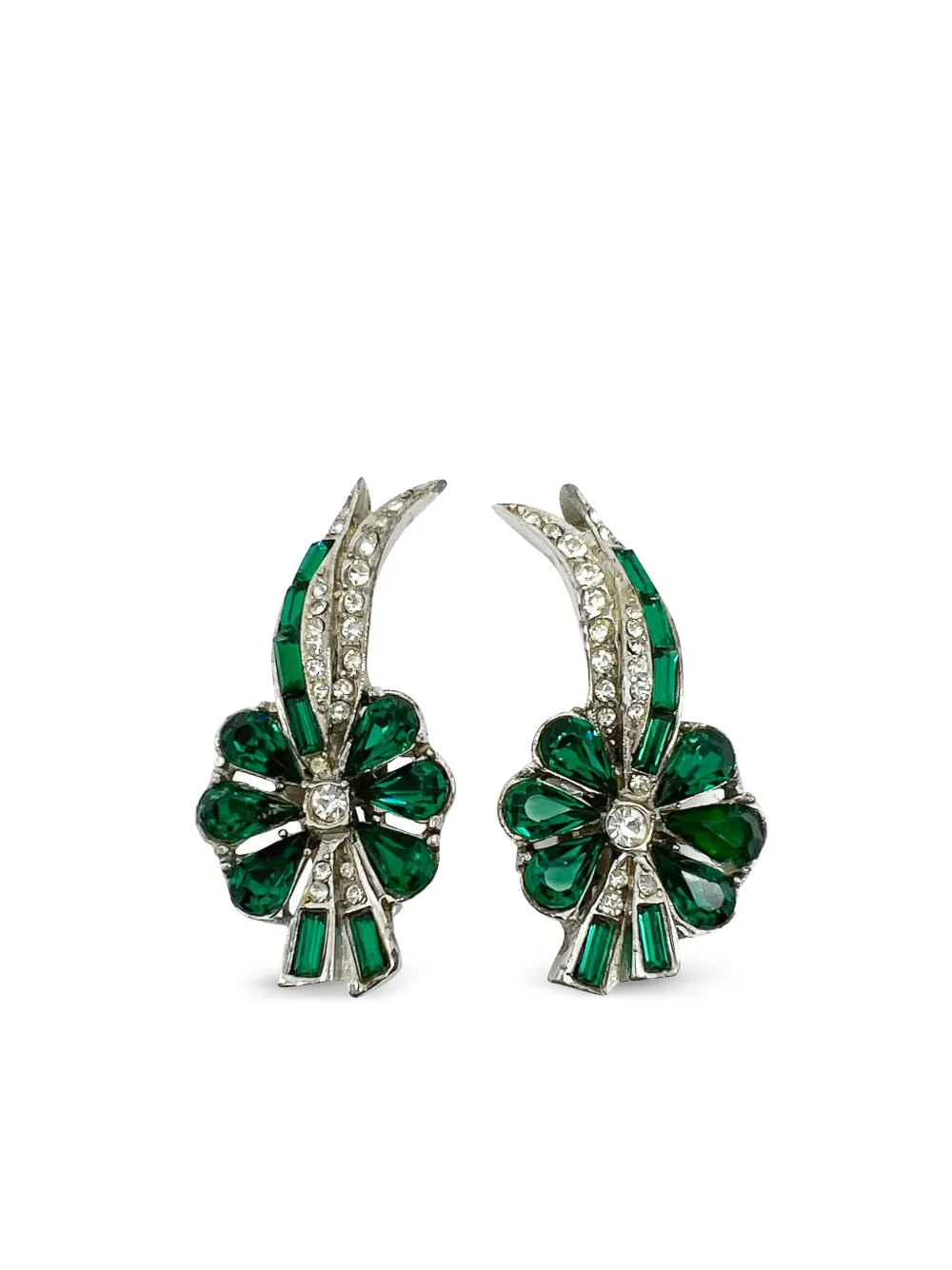 Jennifer Gibson Jewellery 1950s pre-owned Emerald Paste Floral clip-on earrings - Argento