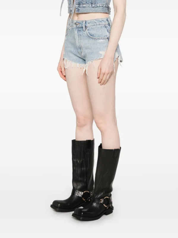 Alexander Wang Rhinestoned Frayed Shorts | Blue | FARFETCH