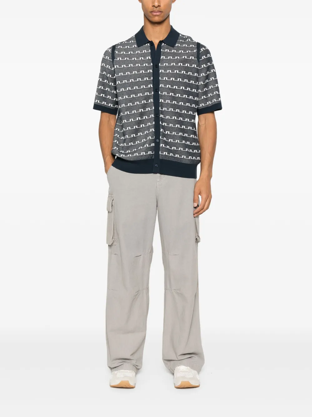 J.Lindeberg Rolando overhemd met logo-jacquard - Blauw