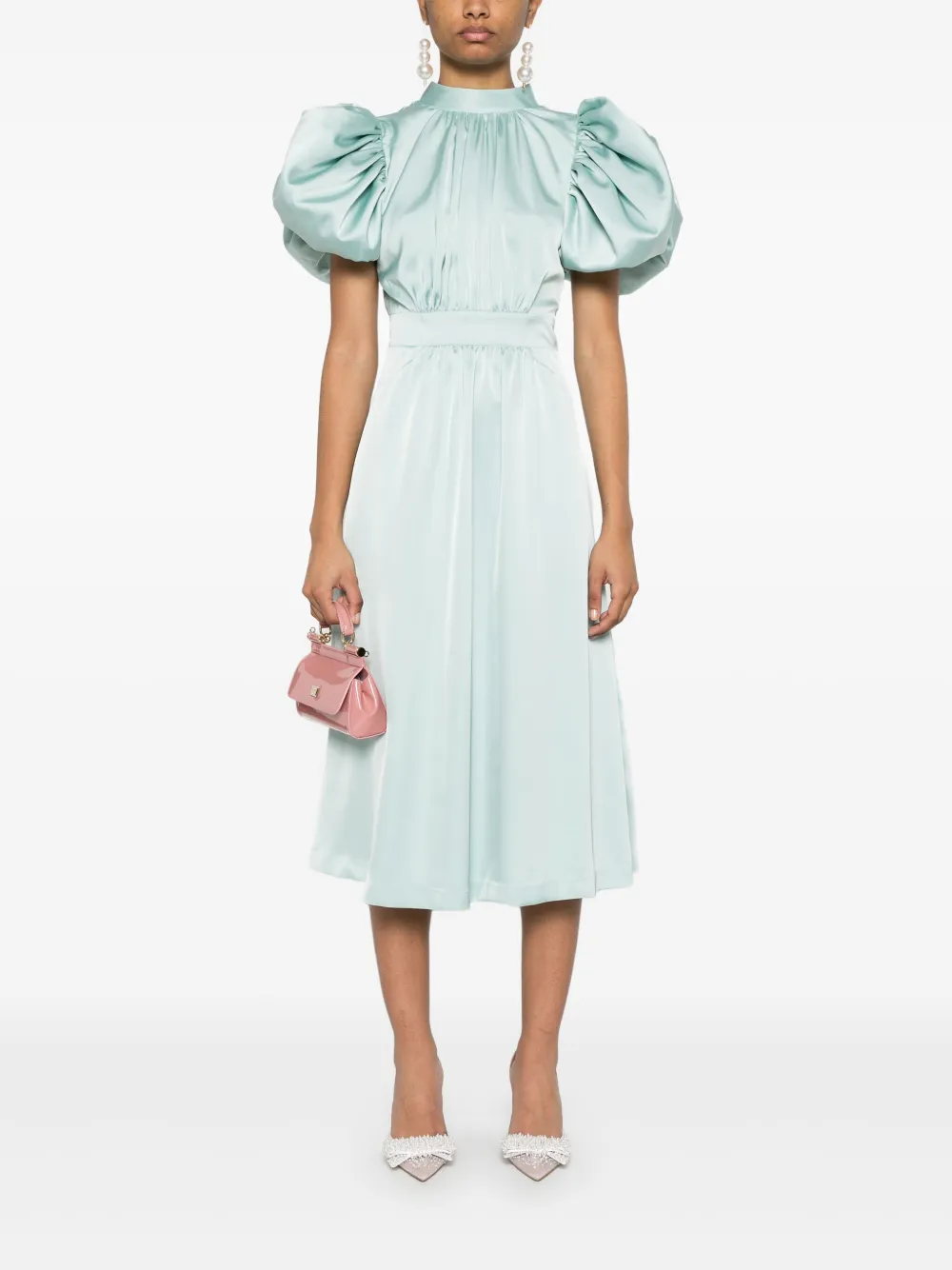 ROTATE BIRGER CHRISTENSEN Midi-jurk met pofmouwen - Blauw
