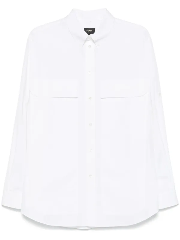 FENDI ロゴ 入り 長袖 高級 コットン ホワイト デニム シャツ FENDI