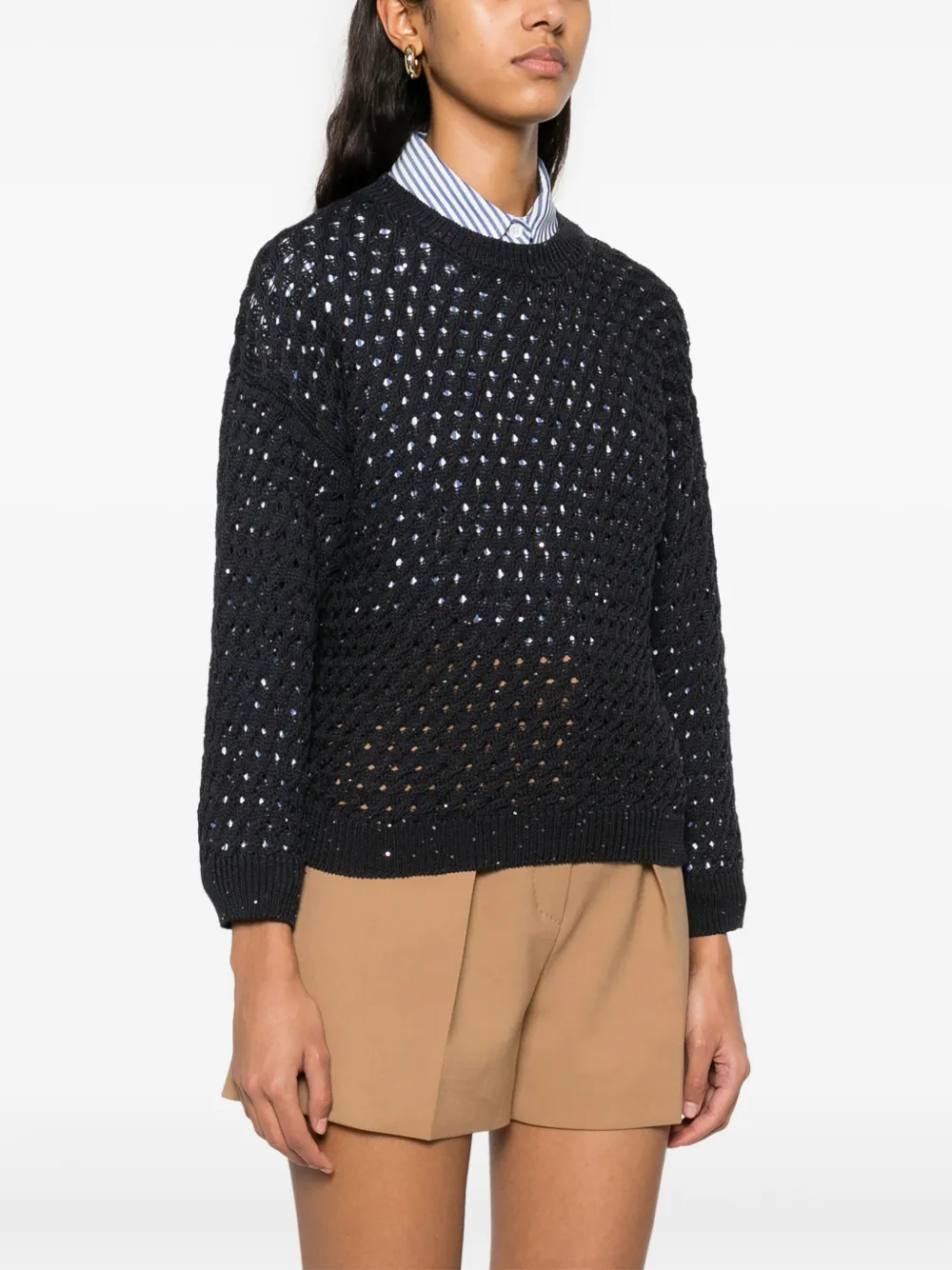 Shop Peserico Open-knit T-shirt In Blue