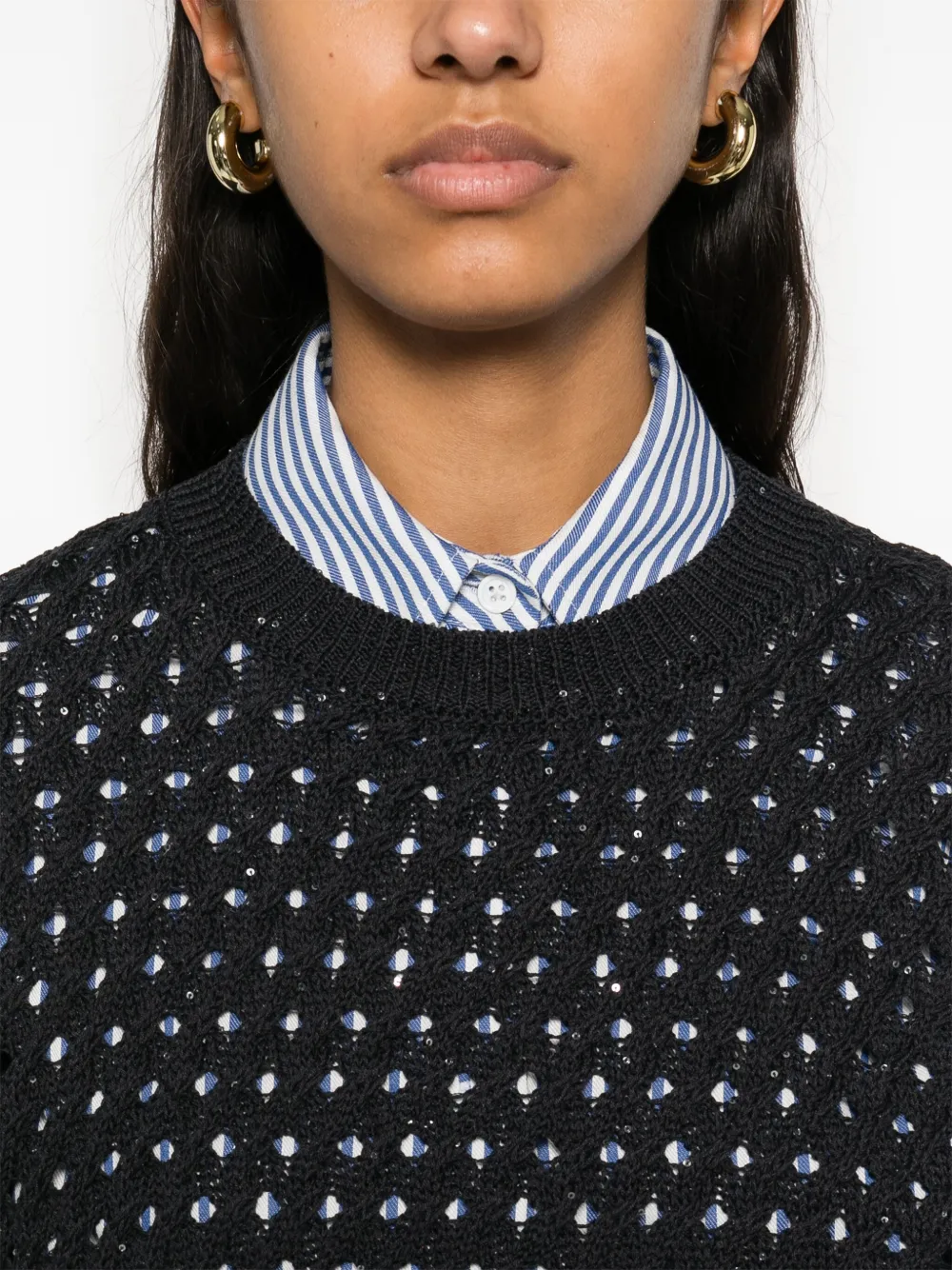 Shop Peserico Open-knit T-shirt In Blue