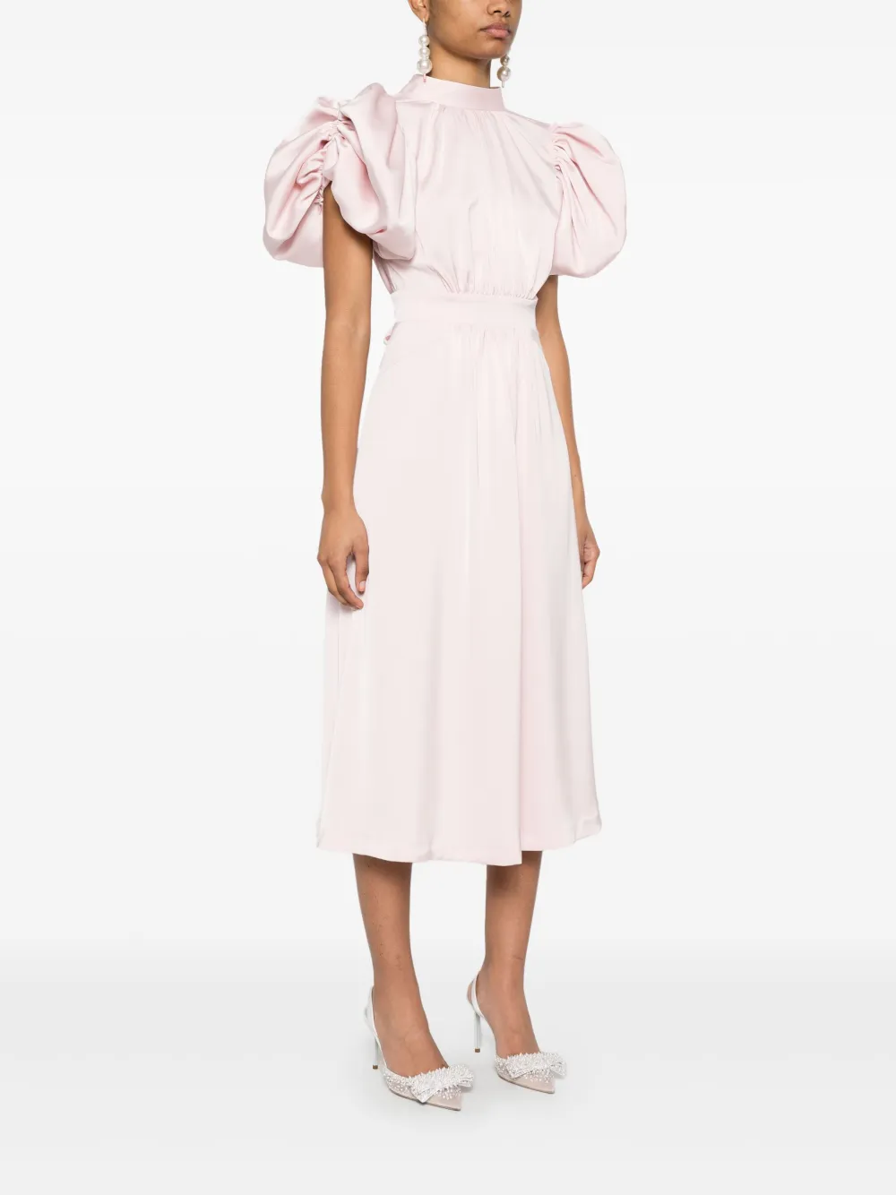 ROTATE BIRGER CHRISTENSEN Midi-jurk met pofmouwen Roze