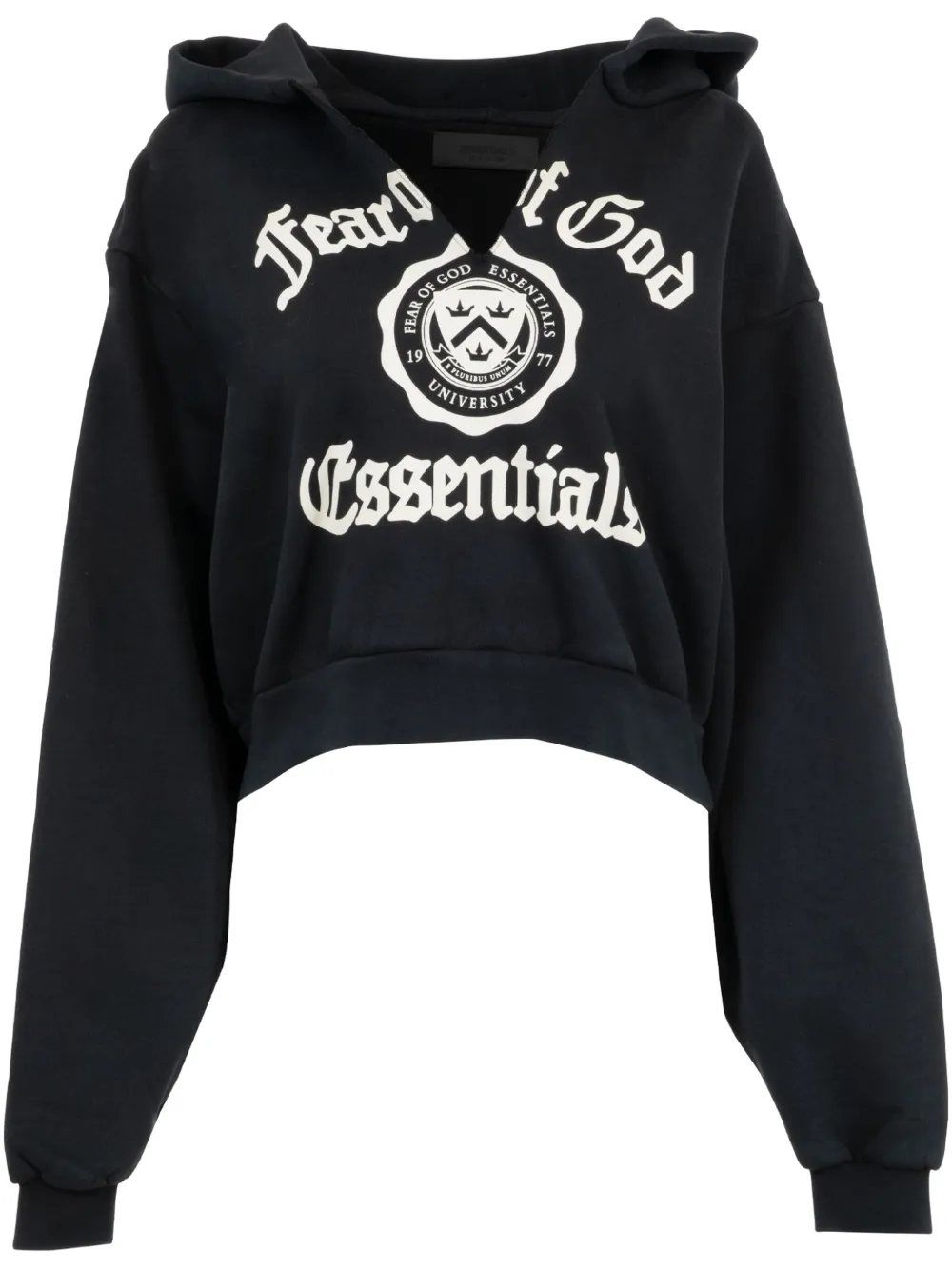 Essentials Heavy-fleece Cropped Hoodie In Black