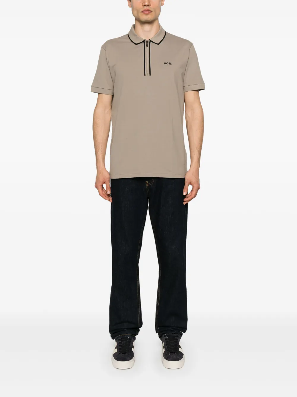 BOSS Poloshirt met contrasterende strepen - Beige