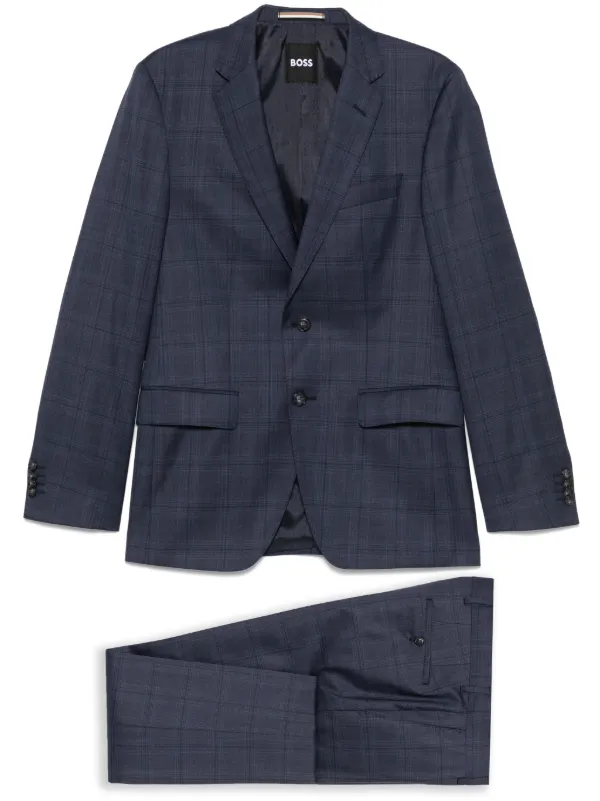 BOSS チェック柄 ビジネススーツ BOSS チェック シングルスーツ | ブルー | FARFETCH JP