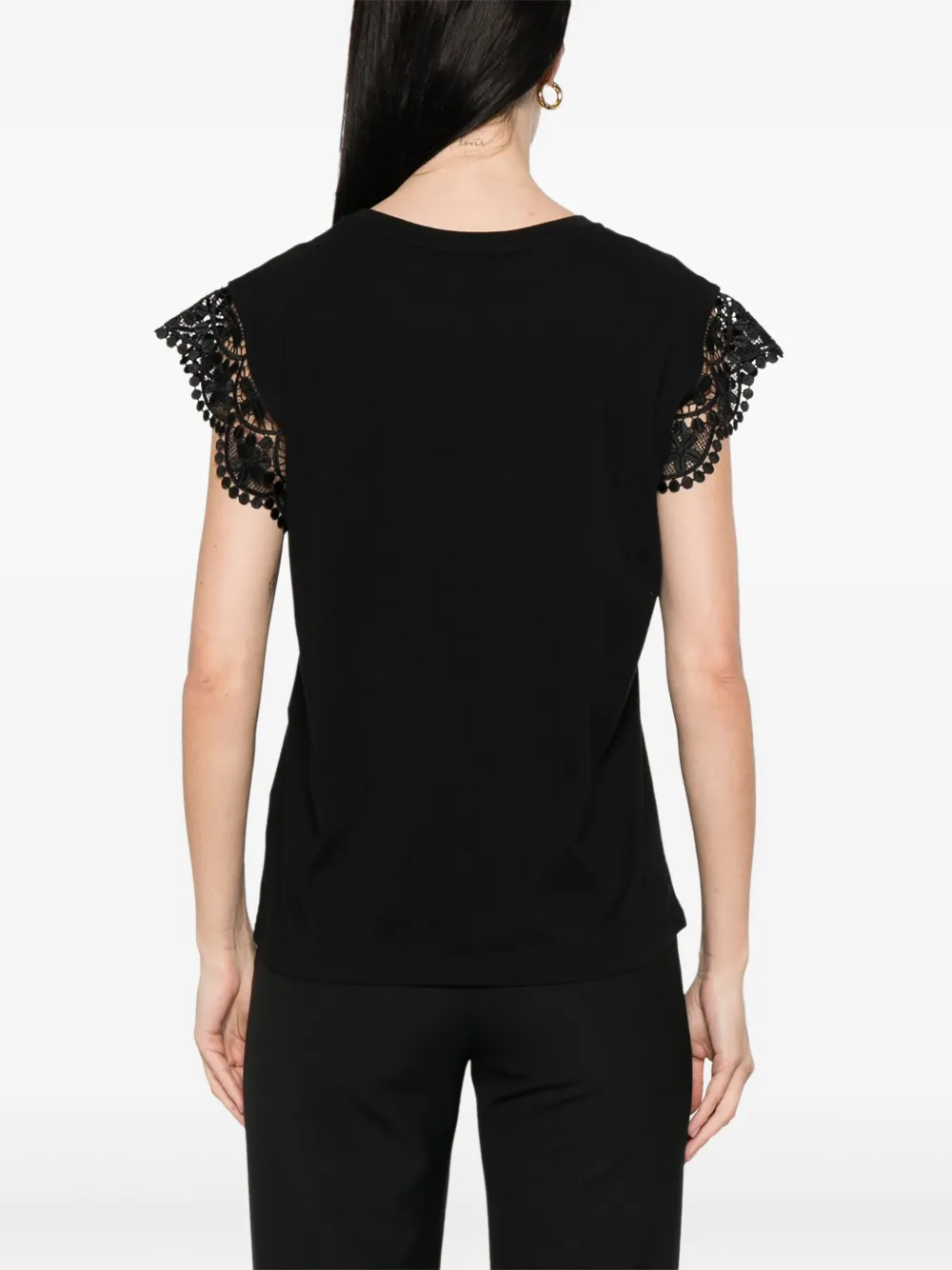Shop Twinset Lace-cap-sleeves T-shirt In Black