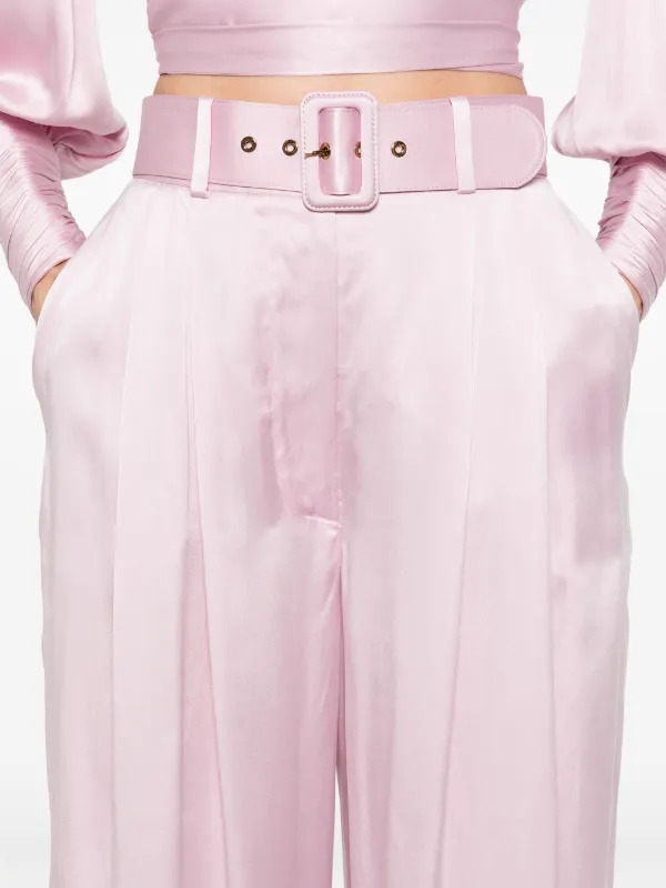 パンツ ZIMMERMANN Pastel Pink Silk Wide-Leg Tuck Pant ZIMMERMANN Silk Tuck Pants | Pink | FARFETCH