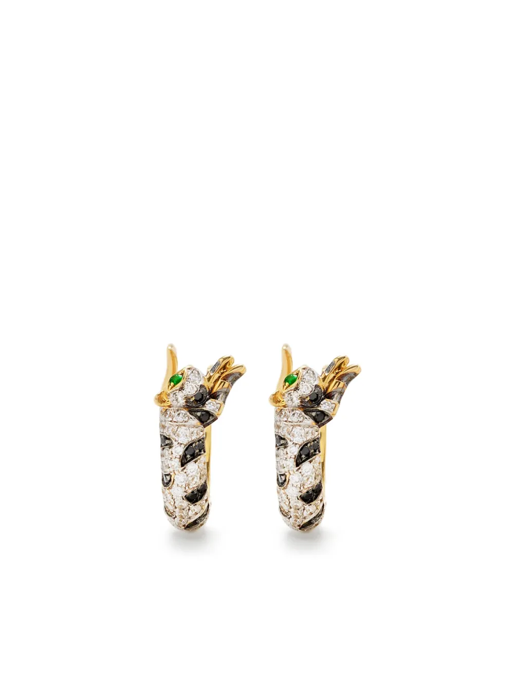 Yvonne Léon 9K yellow gold Mini Créoles Felin diamond and tsavorite hoop earrings