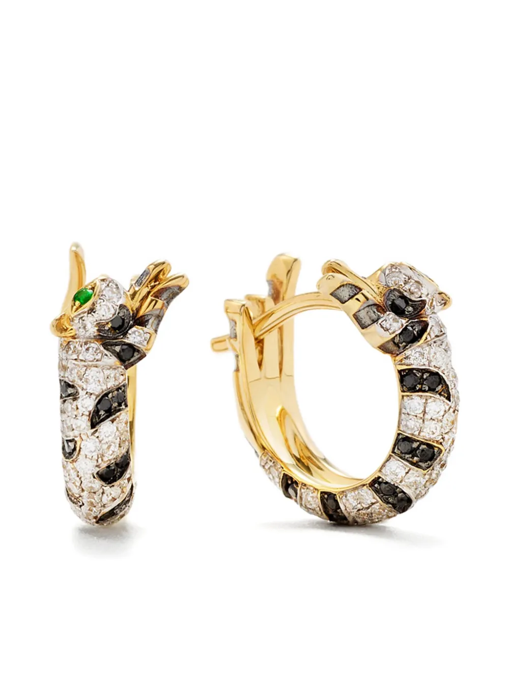 Yvonne Léon 9K yellow gold Mini Créoles Felin diamond and tsavorite hoop earrings | Gold | Image 1