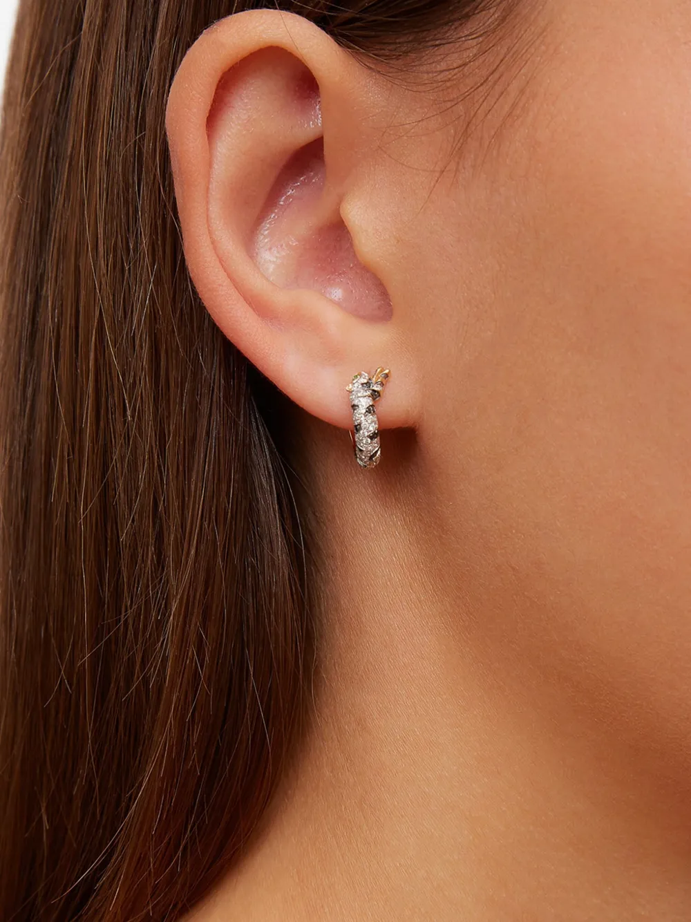 Yvonne Léon 9K yellow gold Mini Créoles Felin diamond and tsavorite hoop earrings | Image 2