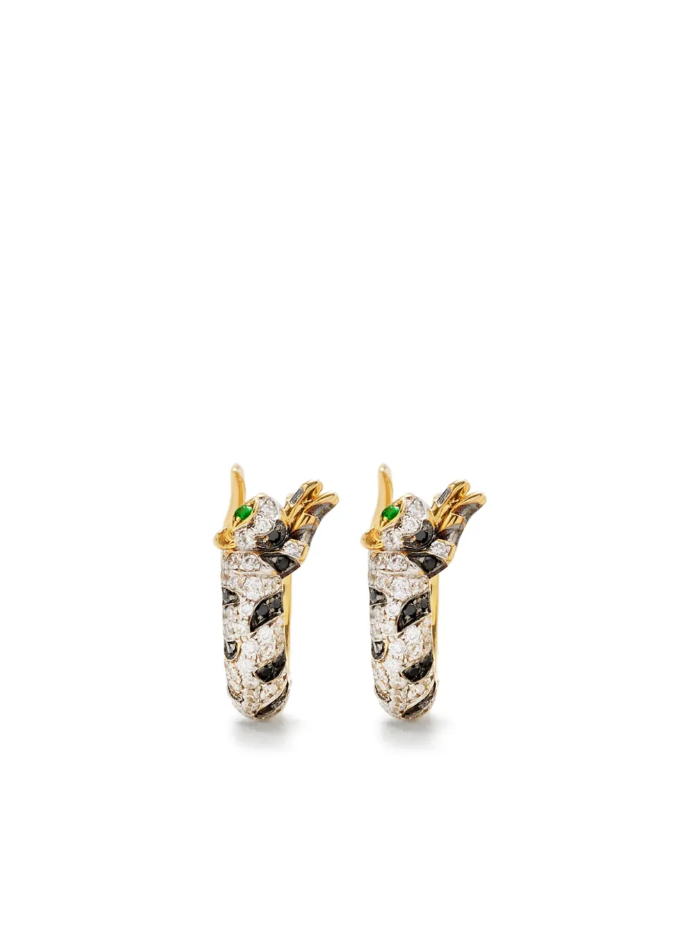 Yvonne Léon 9K yellow gold Mini Créoles Felin diamond and tsavorite hoop earrings