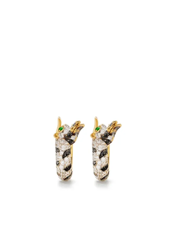 Yvonne Léon 9CT Yellow Gold Mini Créoles Felin Diamond and Tsavorite Hoop Earrings