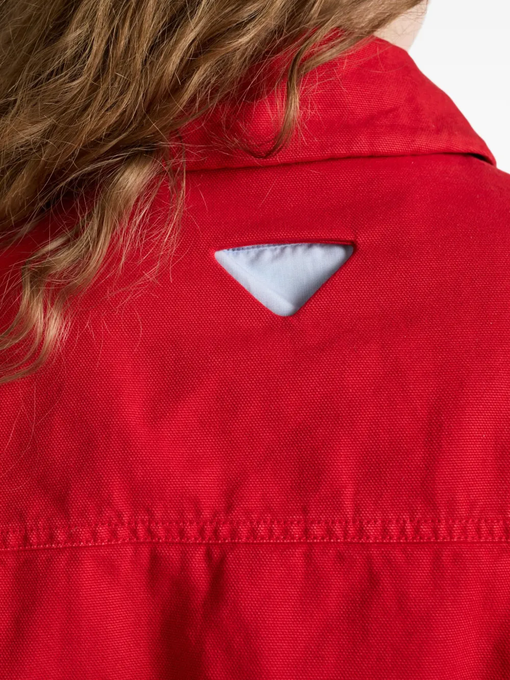 Shop Prada Red Denim Bomber Jacket