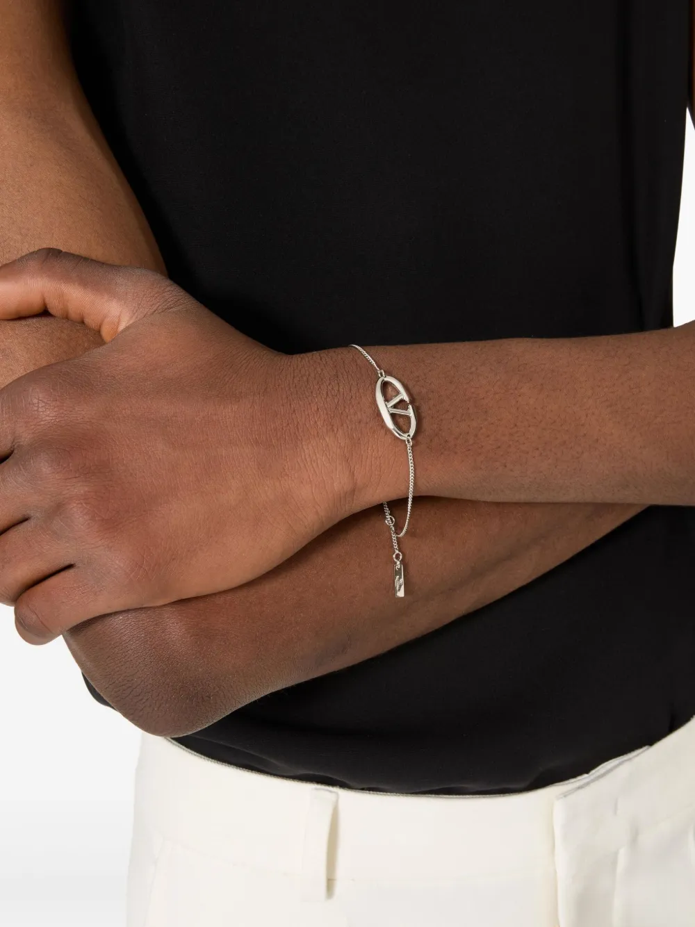 Valentino Oval Logo Bracelet In Silver