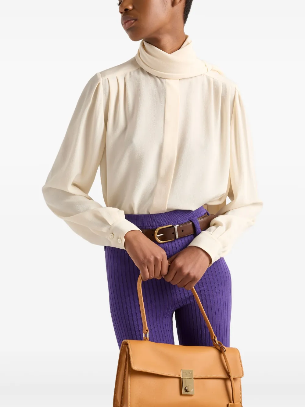 Prada Blouse met sjaaldetail Beige
