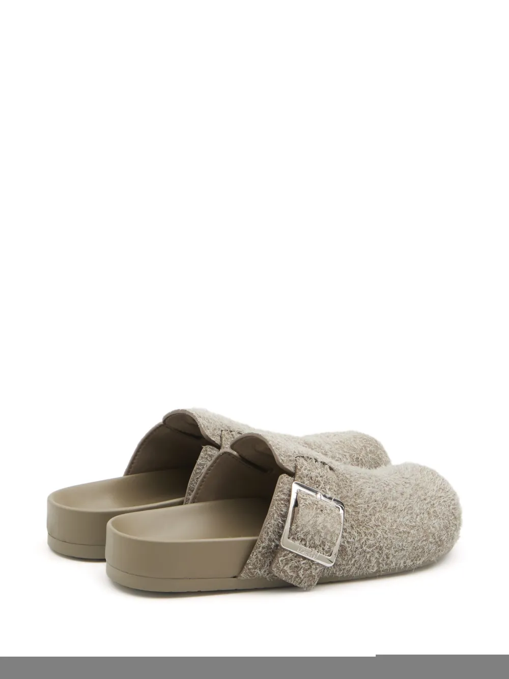 Loewe Ease Buckle Suede Mules In Green