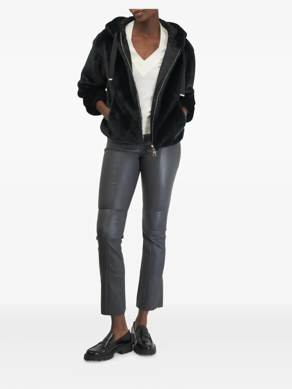 TWP flared leather trousers - Zwart