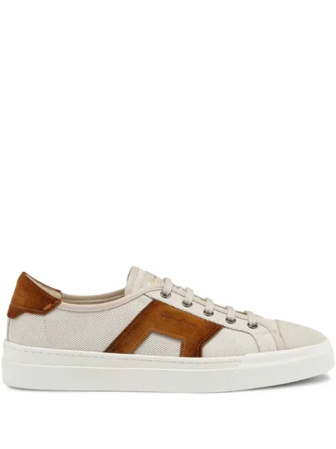 Santoni suede-panel canvas sneakers