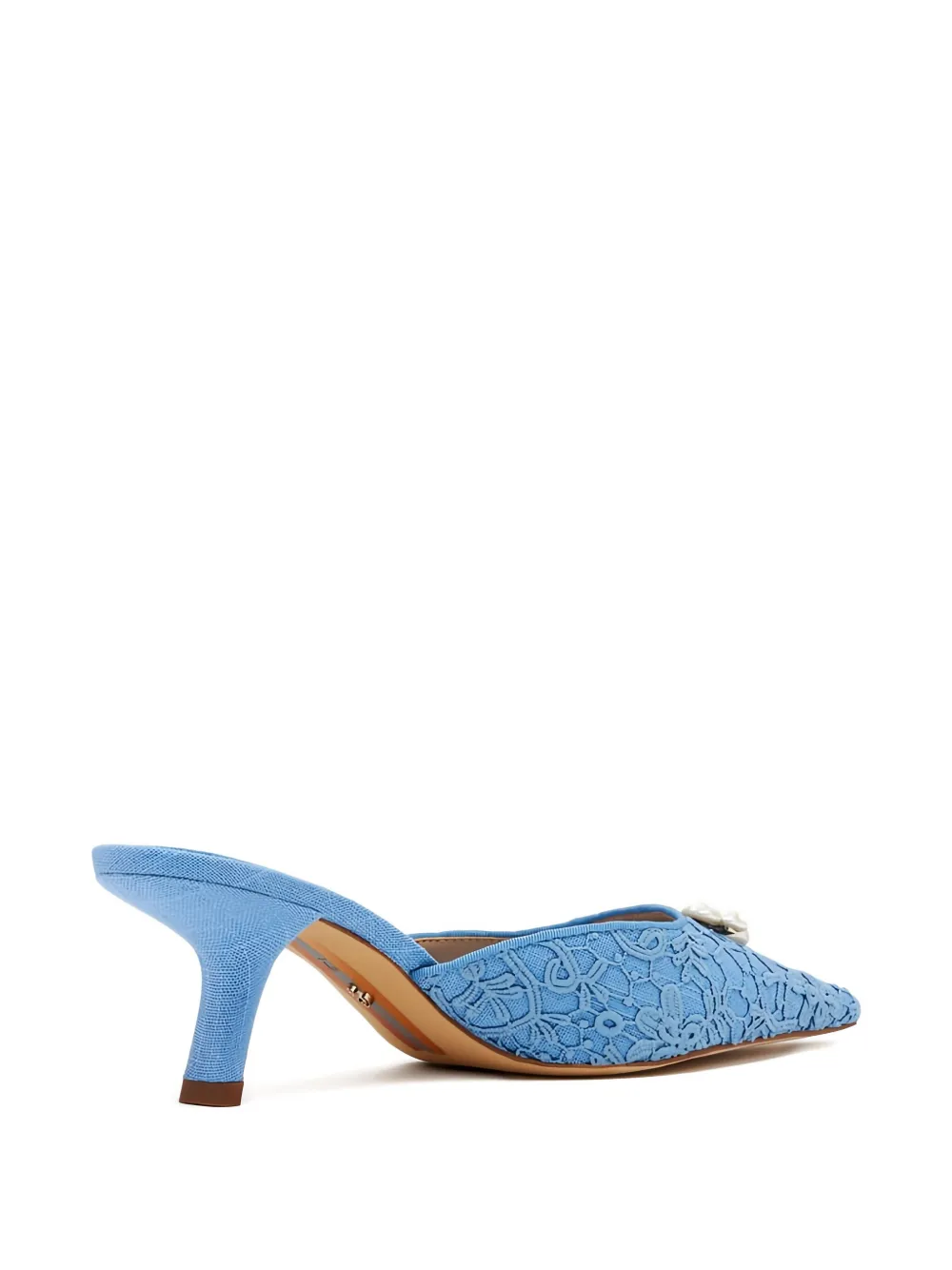Sam Edelman 60mm Lace-embellished Pointed-toe Mules In Blue