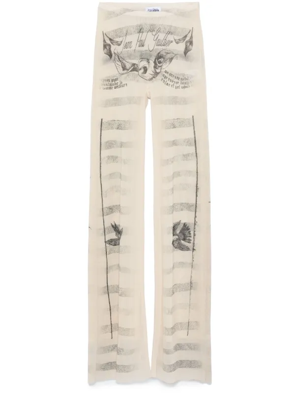 jean paul gaultier タトゥーパンツ Jean Paul Gaultier Tattoo low-rise denim-trimmed wide-leg pants
